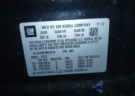 2022 Chevrolet Trax Awd Lt from USA, damaged, VIN KL7CJPSM7NB518716